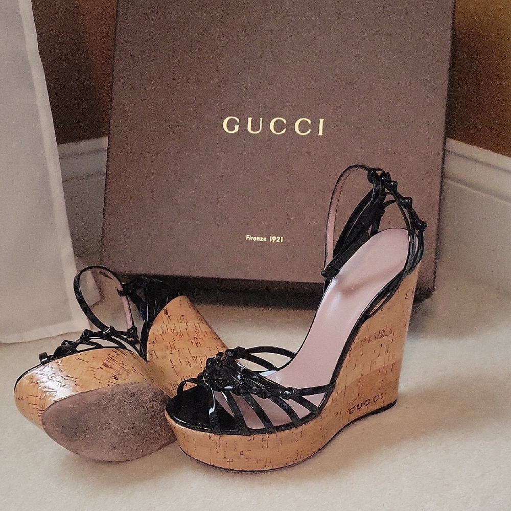 Gucci Black Wedge Sandals